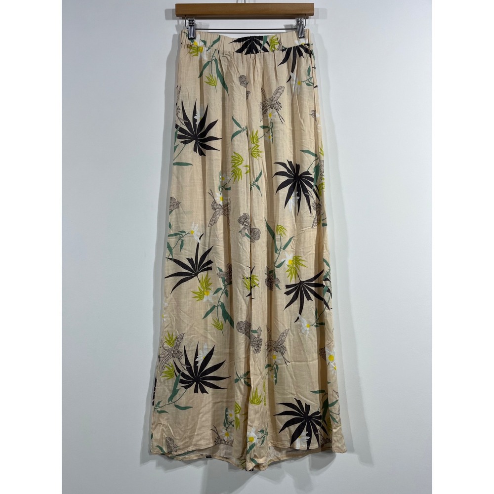 Tigrito De Mi Corazon Euro Summer Boho Wide Leg Tropical Crane Print Pants Small